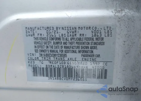 2021 Nissan Sentra Sv Xtronic Cvt from USA, damaged, VIN 3N1AB8CV0MY236585